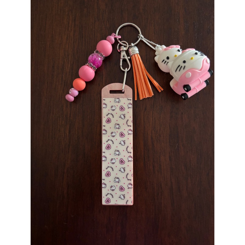 Pink Car Keychain Charm Set Beaded Tassel Resin Accessory